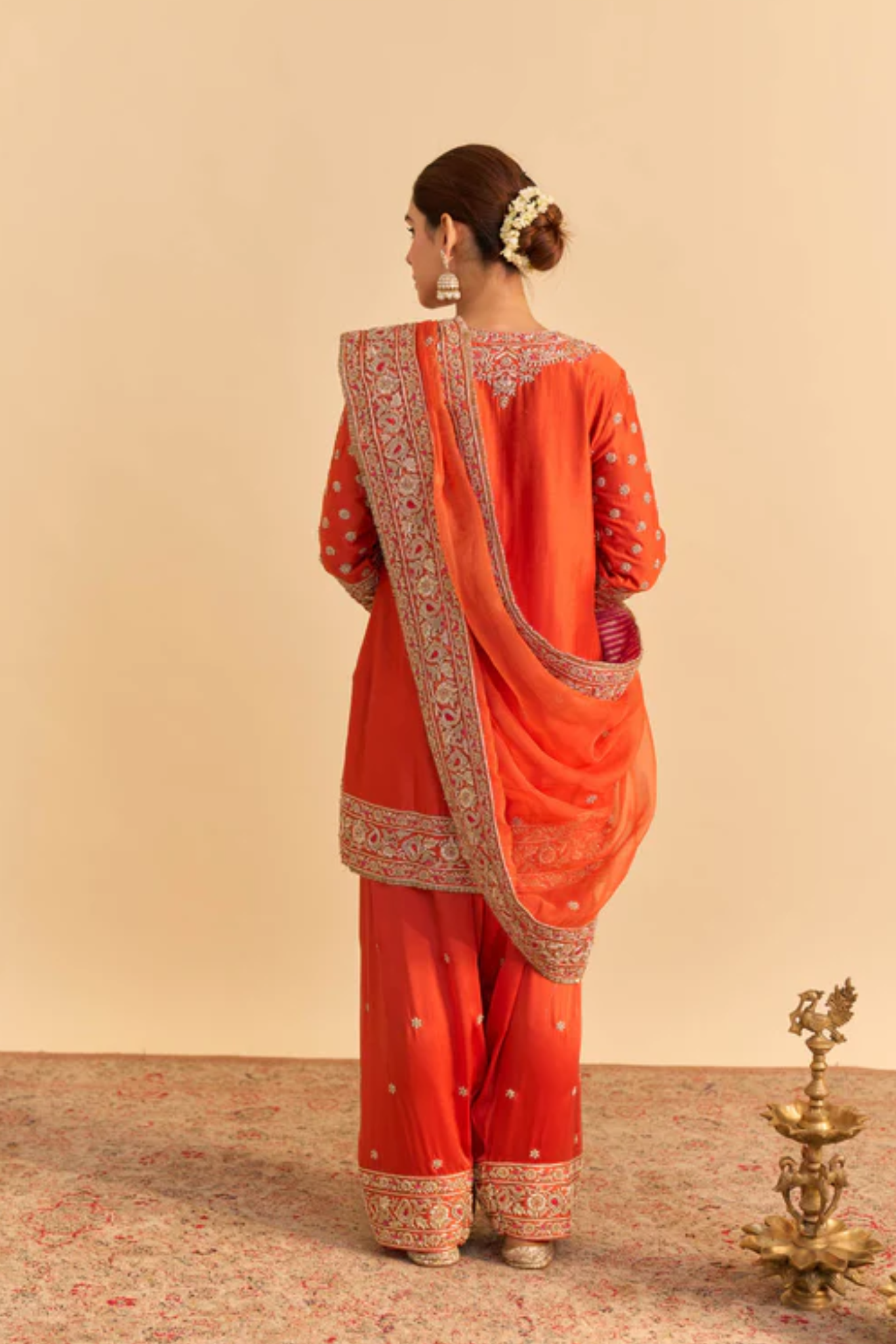 Naseha Burnt orange Dabka Zardozi Embroidered Short kurta Set