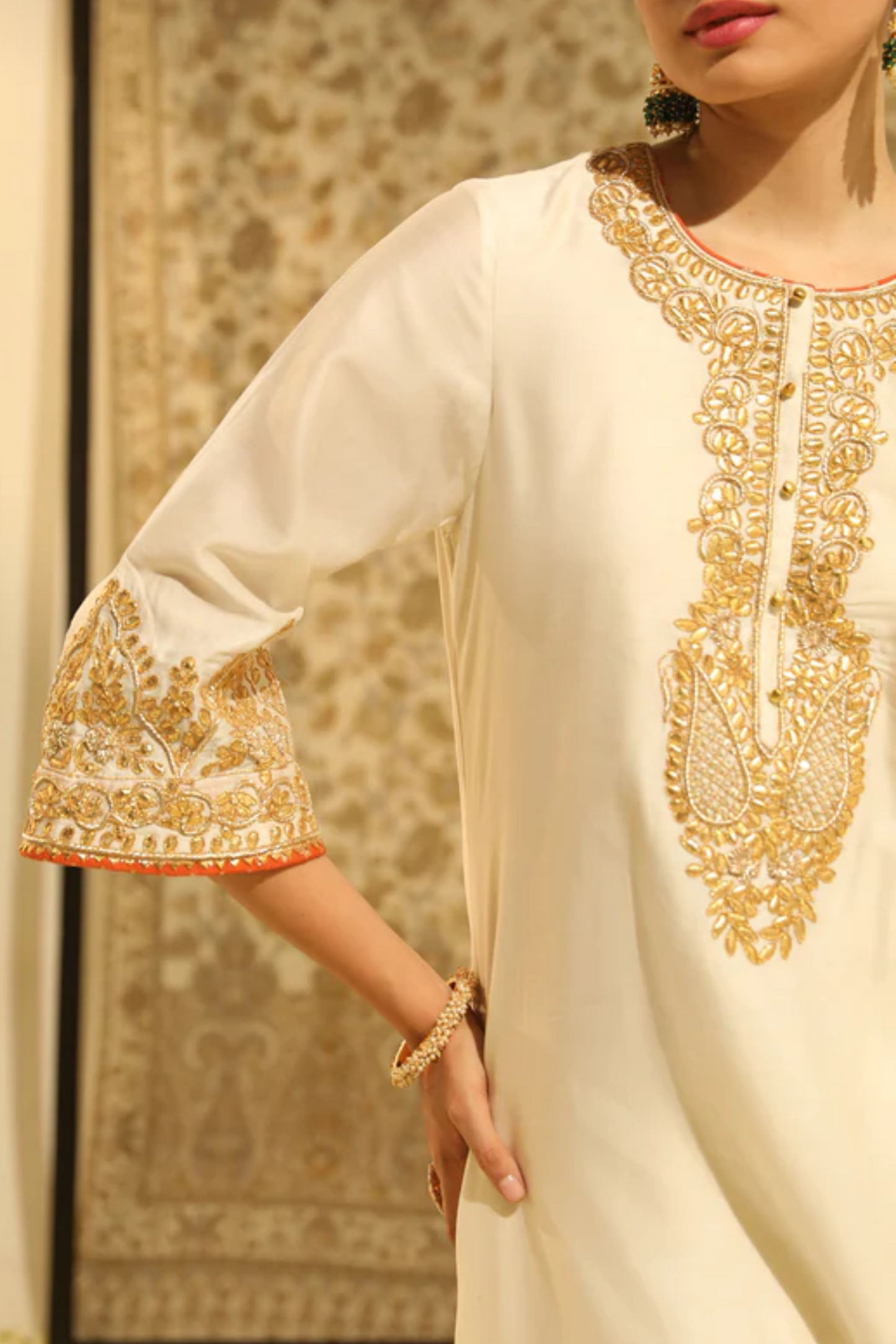 Sahana Hand Embroidered Long Kurta Set - Daisy Ivory