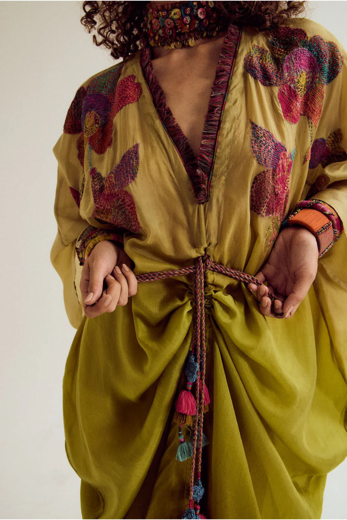 Cherry blossom kaftan - Ecru/olive