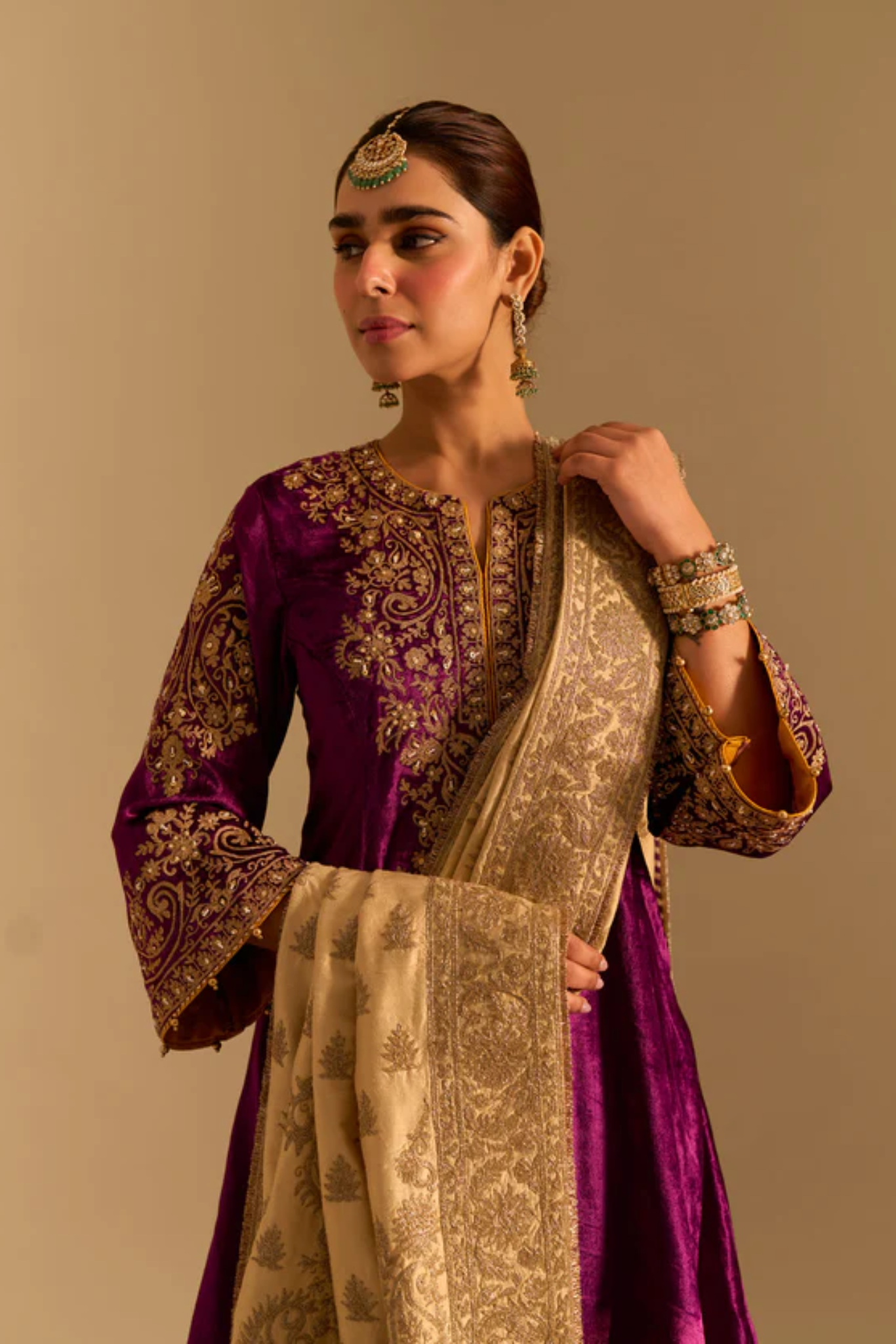 Eira - Silk Velvet Deep Purple A-line Kurta With Dhoti