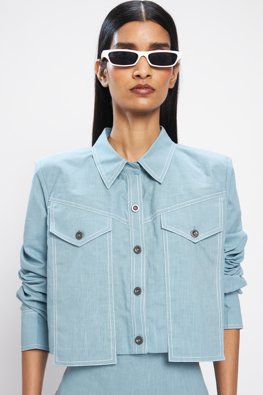 Aasmani Crop Shirt