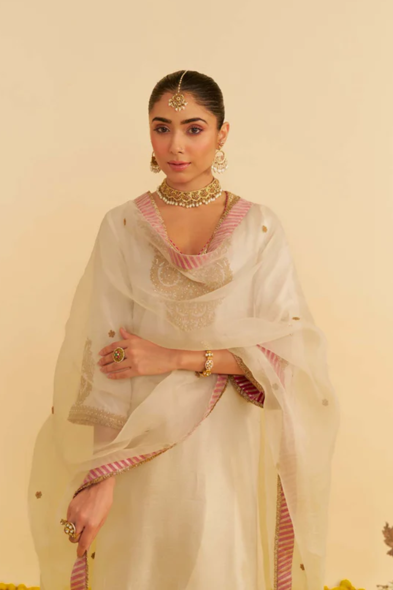 Haayat - Daisy Ivory Long Kaftan With Salwar and Dupatta