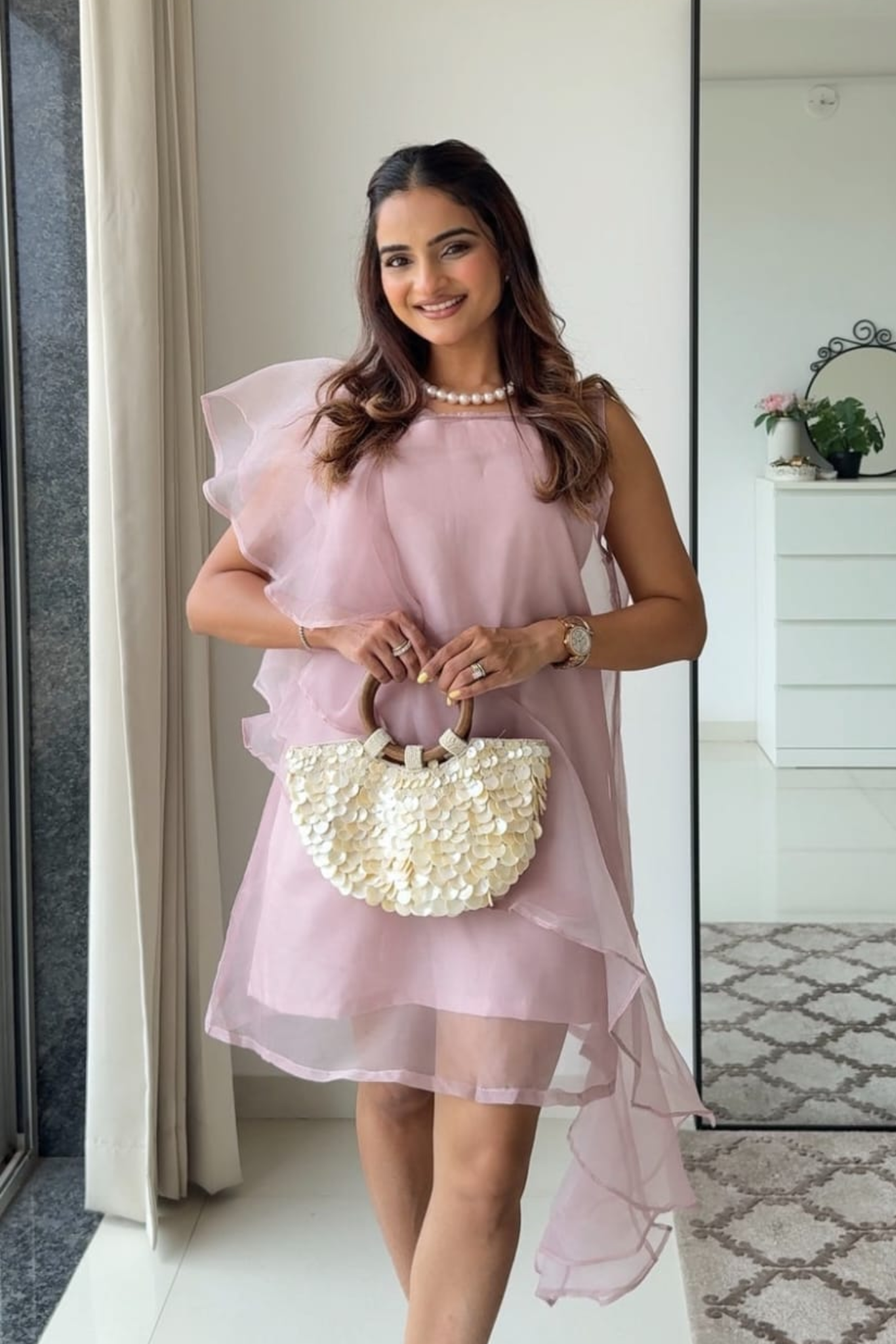 Mauve Organza Shift Dress