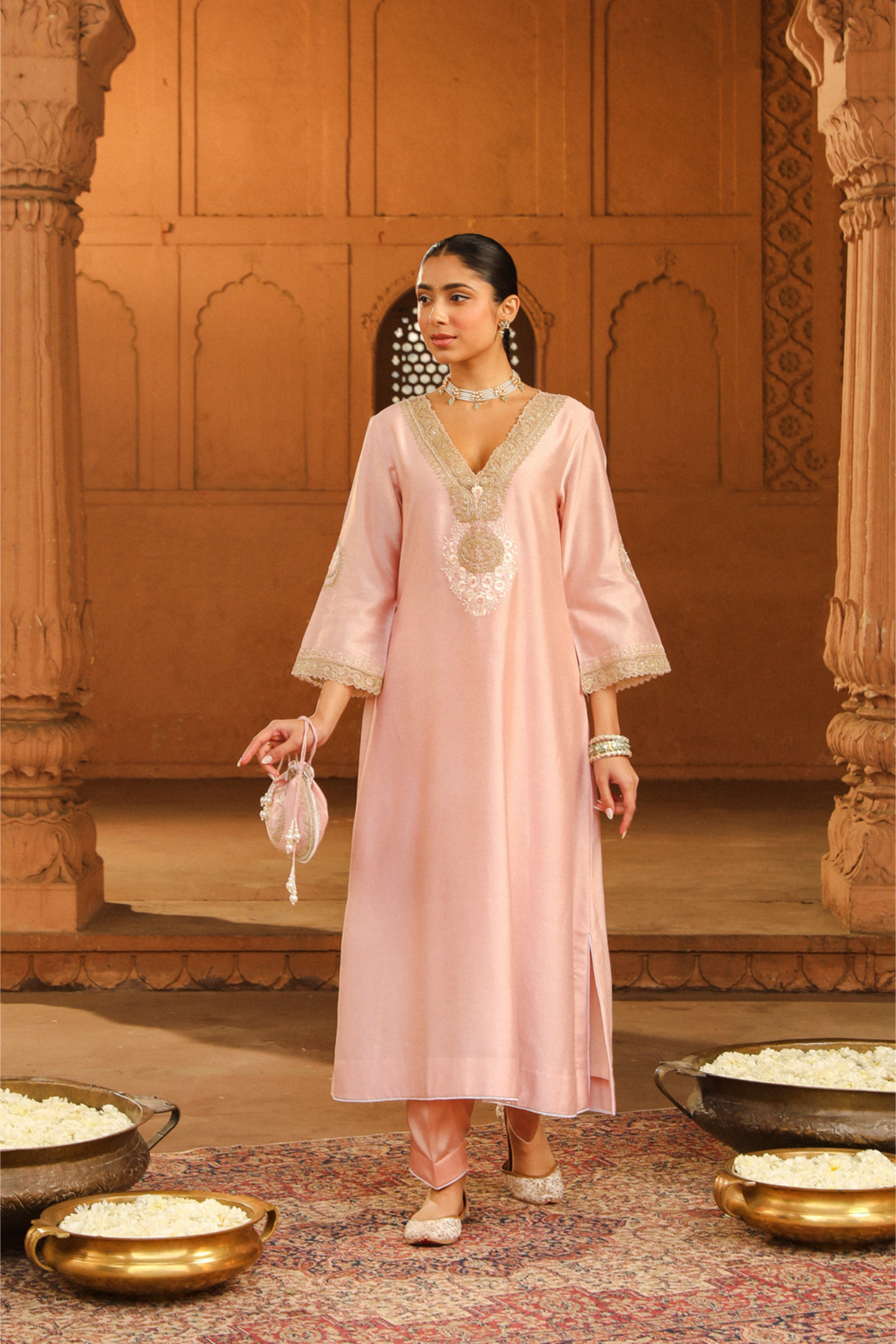 Sanvi A-line chauga with salwar - Blush Pink