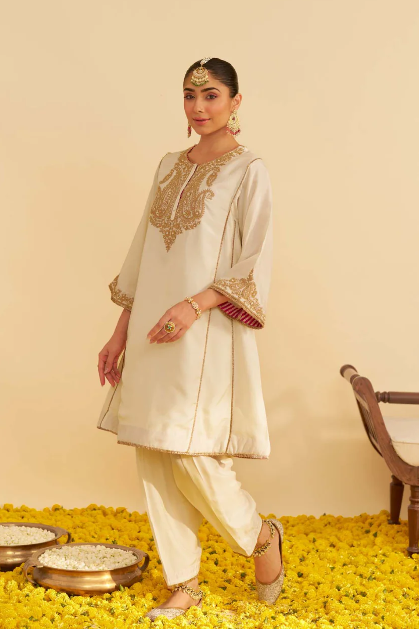 Ayra - Daisy Ivory Short Chauga With Salwar and Dupatta