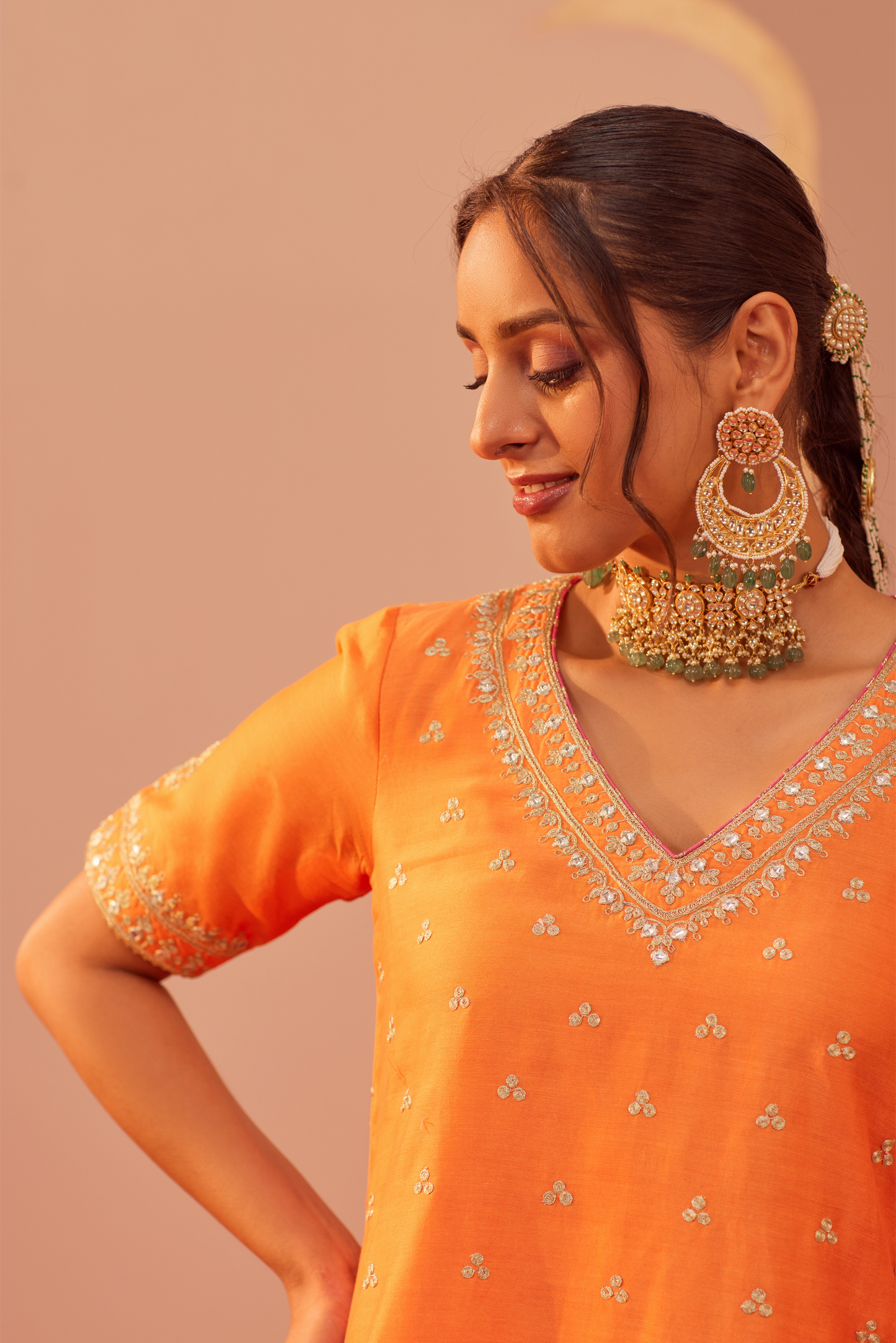 Faaiza Kurta Lehenga Set - Tangerine Orange