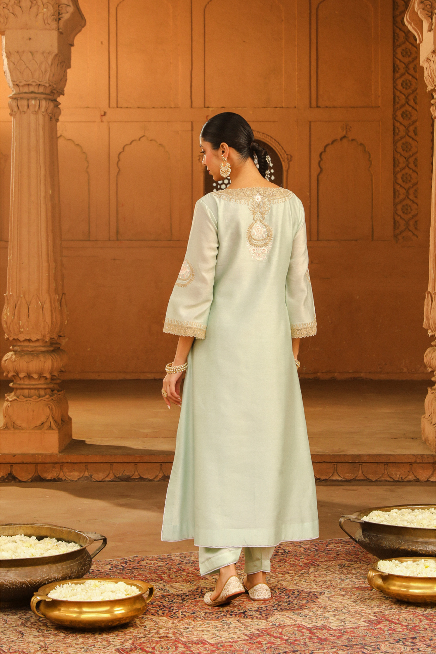 Sanvi A-line chauga with salwar - Misty Green