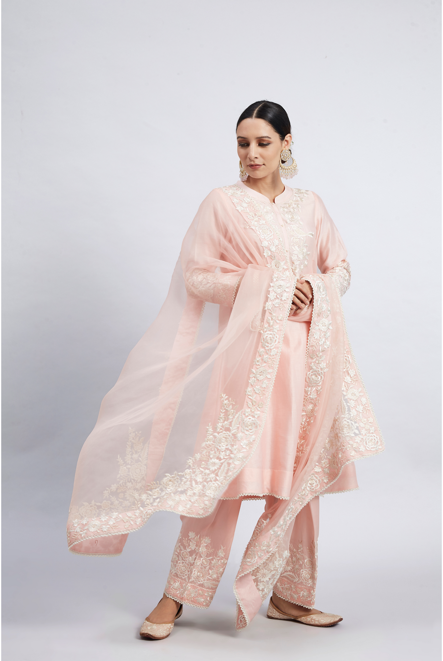 Kaina Pure Chanderi Silk Parsi Gara Embroidered Ensemble - Soft Pink