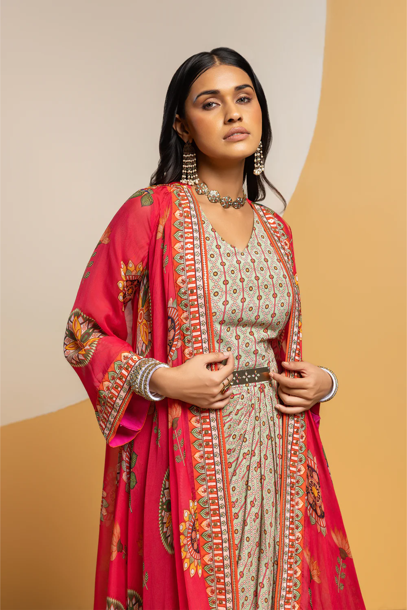 Taarani embellished drape dress set