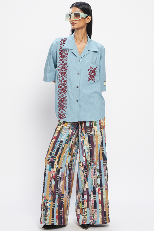 Aasmani Embroidered Shirt