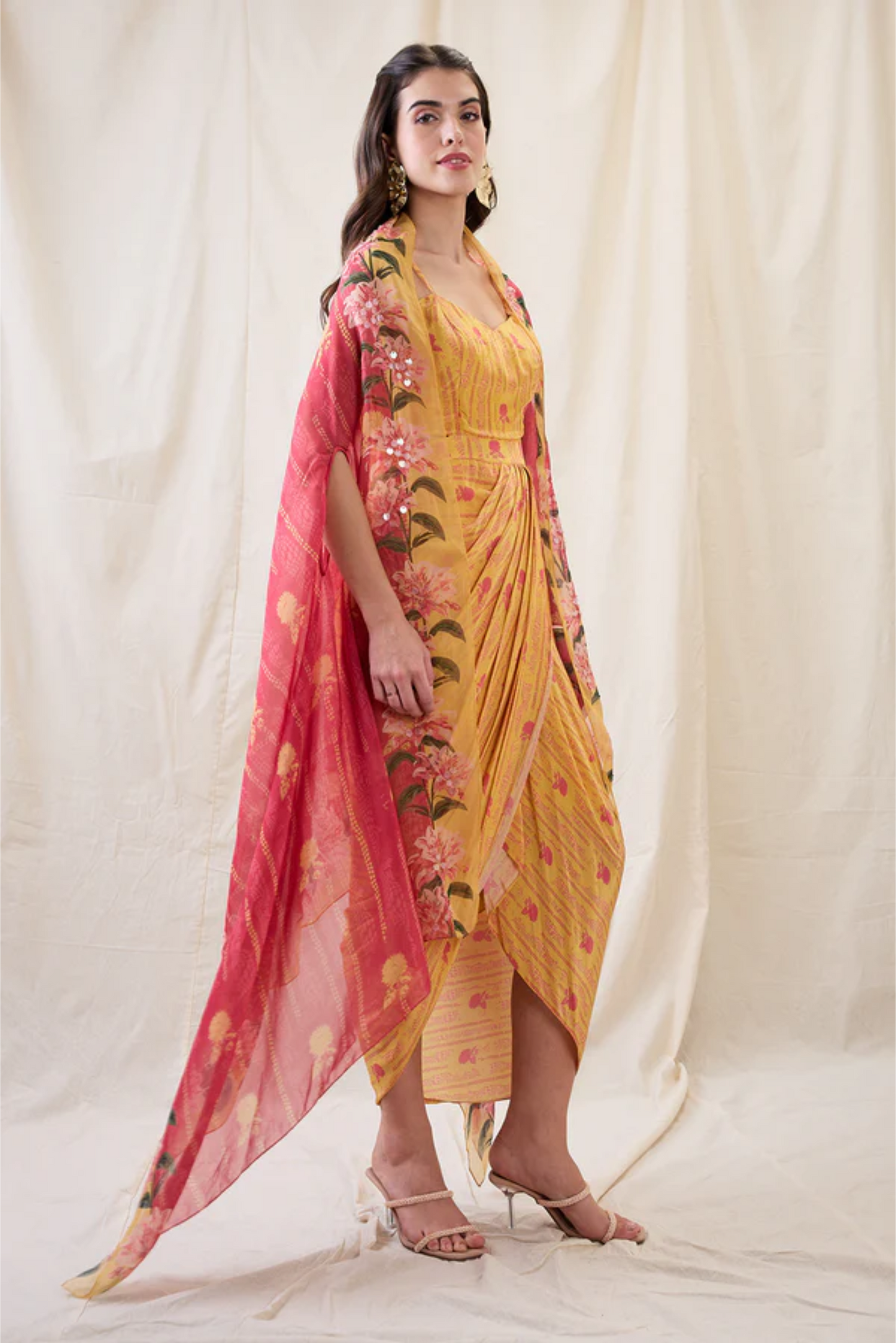 Ravya Drape Dress with Embellished Cape