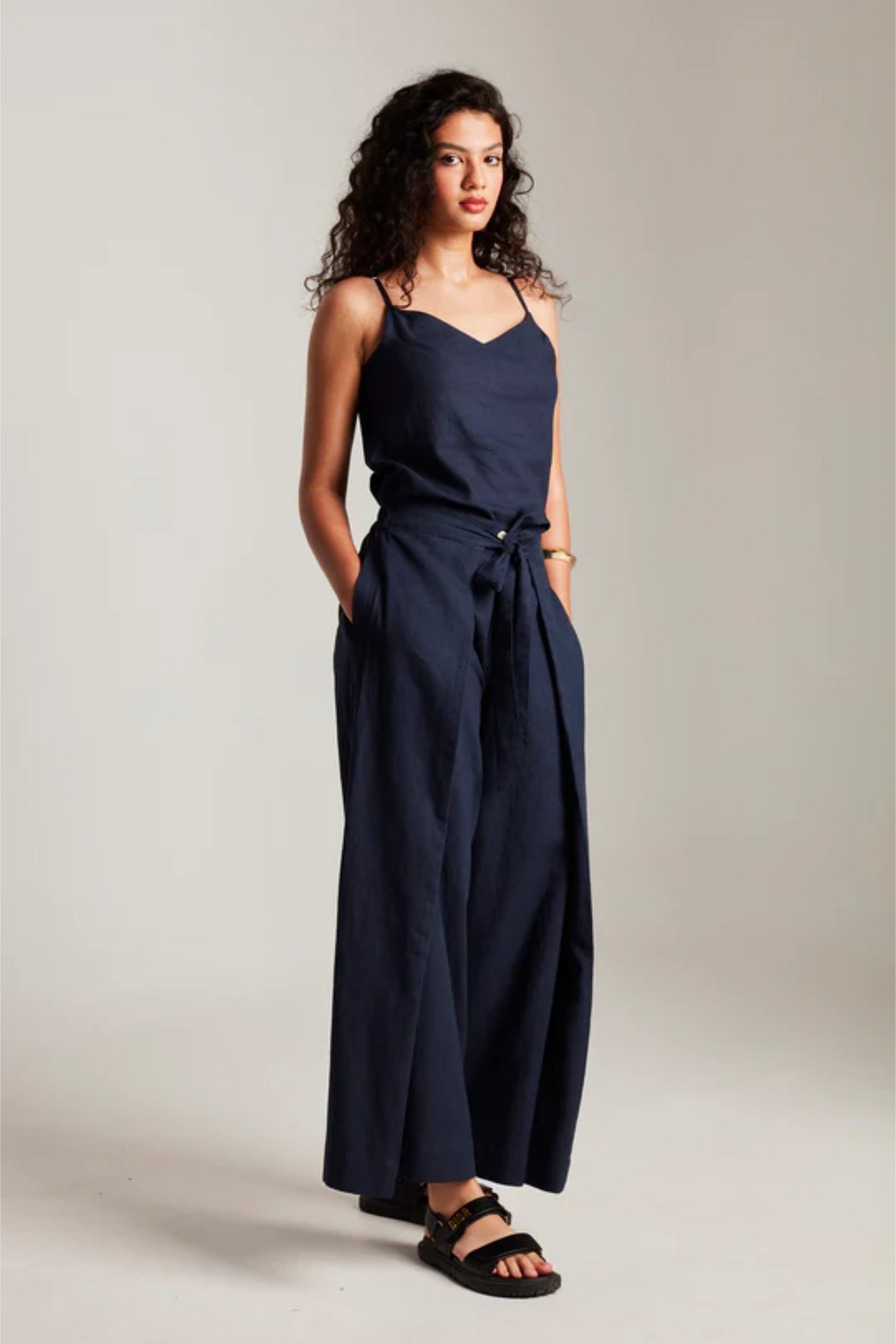 Navy Co-Linen Camisole Top & Wrap Pants