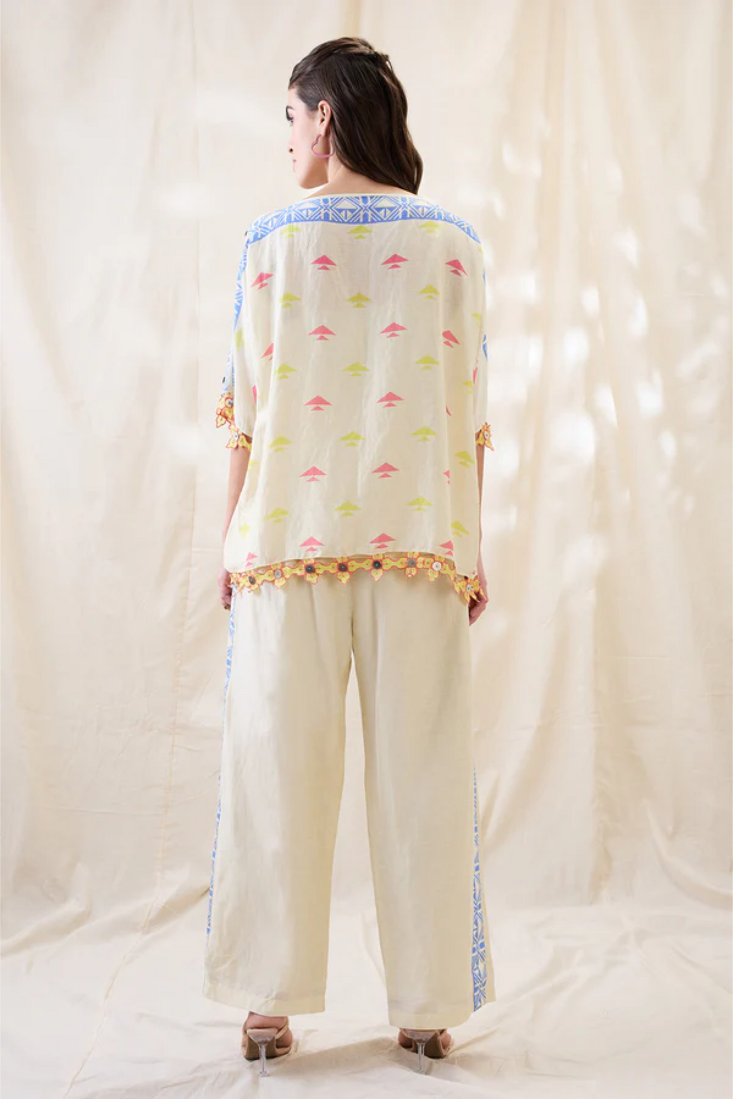 Kitchra Appliqued Kimono co-ord set (Beige)