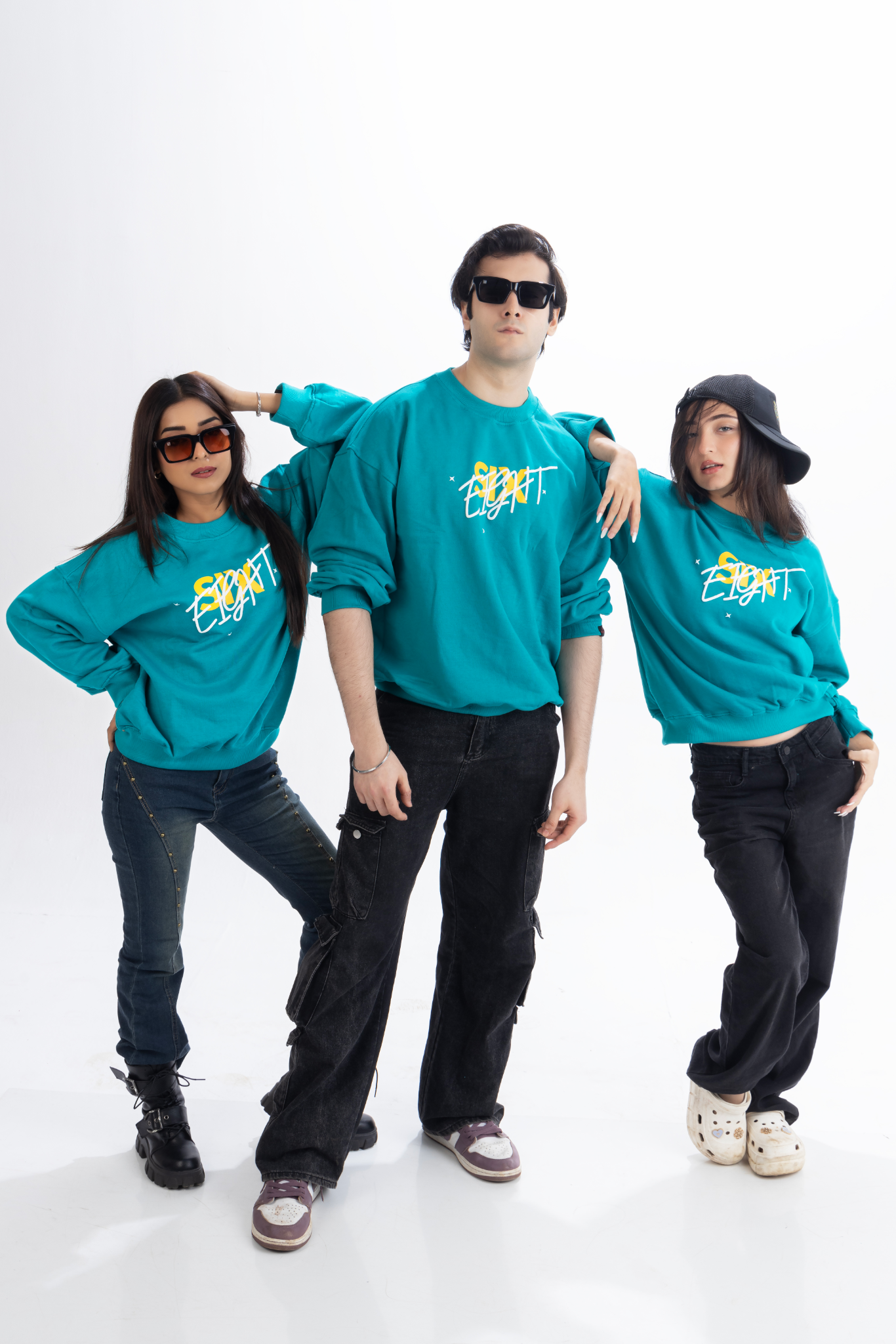 Unveiled Oversized Teal Blue French Terry Cotton Sweatshirt