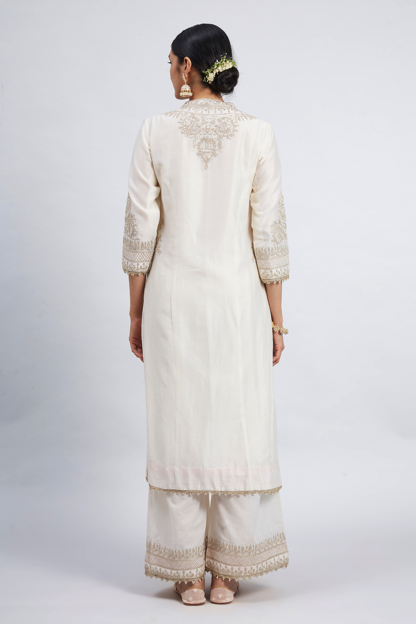 Aadah Princess Cut Long Kurta Set - Daisy Ivory