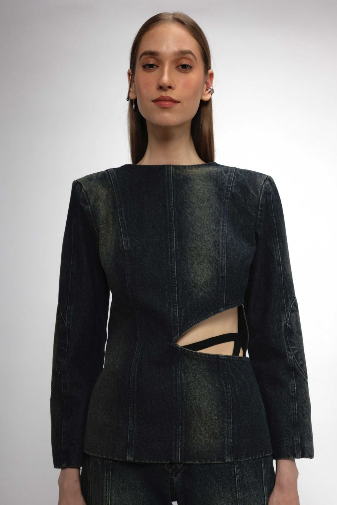 Denim Blazer with Open Back