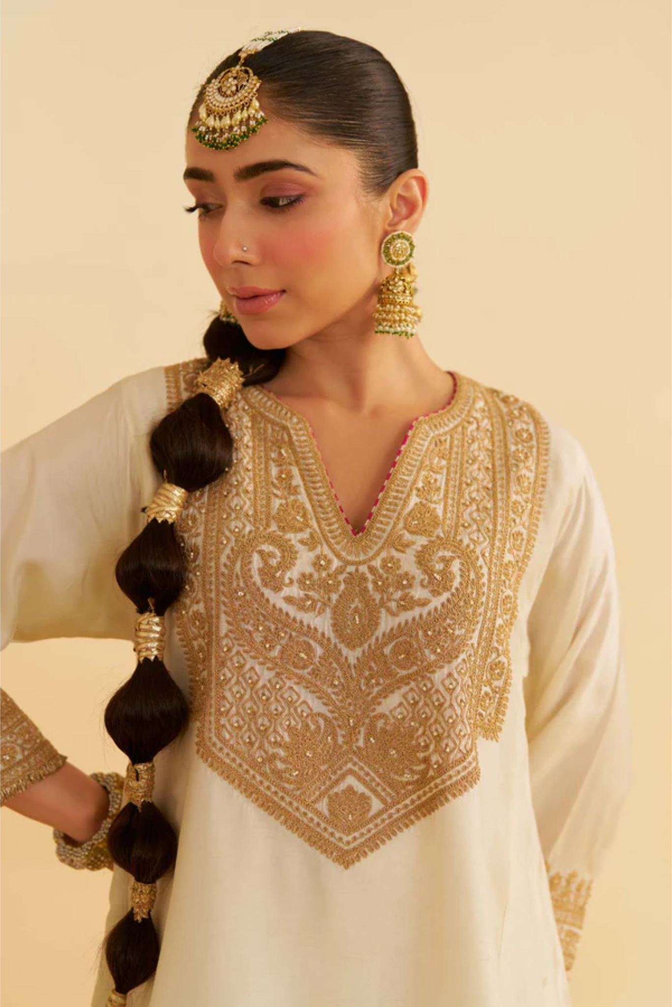Mehza - Daisy Ivory Short Chauga With Salwar and Dupatta