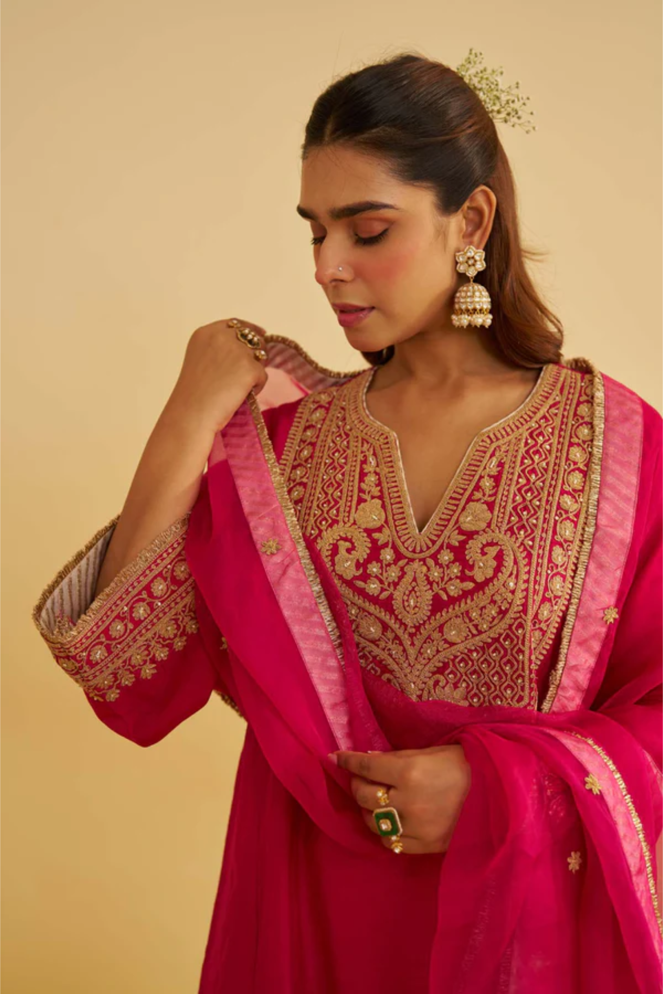 Mehza - Hotpink Short Chauga With Salwar and Dupatta