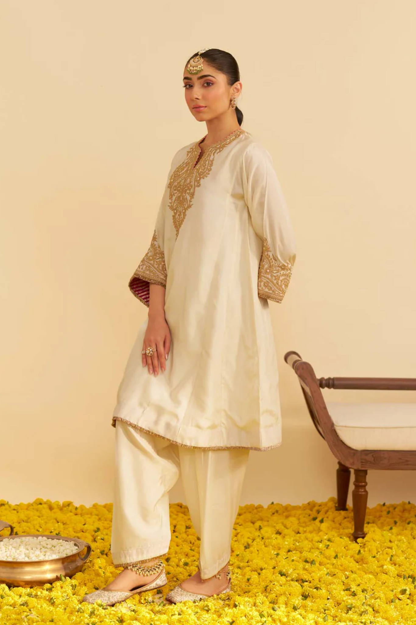 Marwa - Daisy Ivory Short Chauga With Salwar and Dupatta