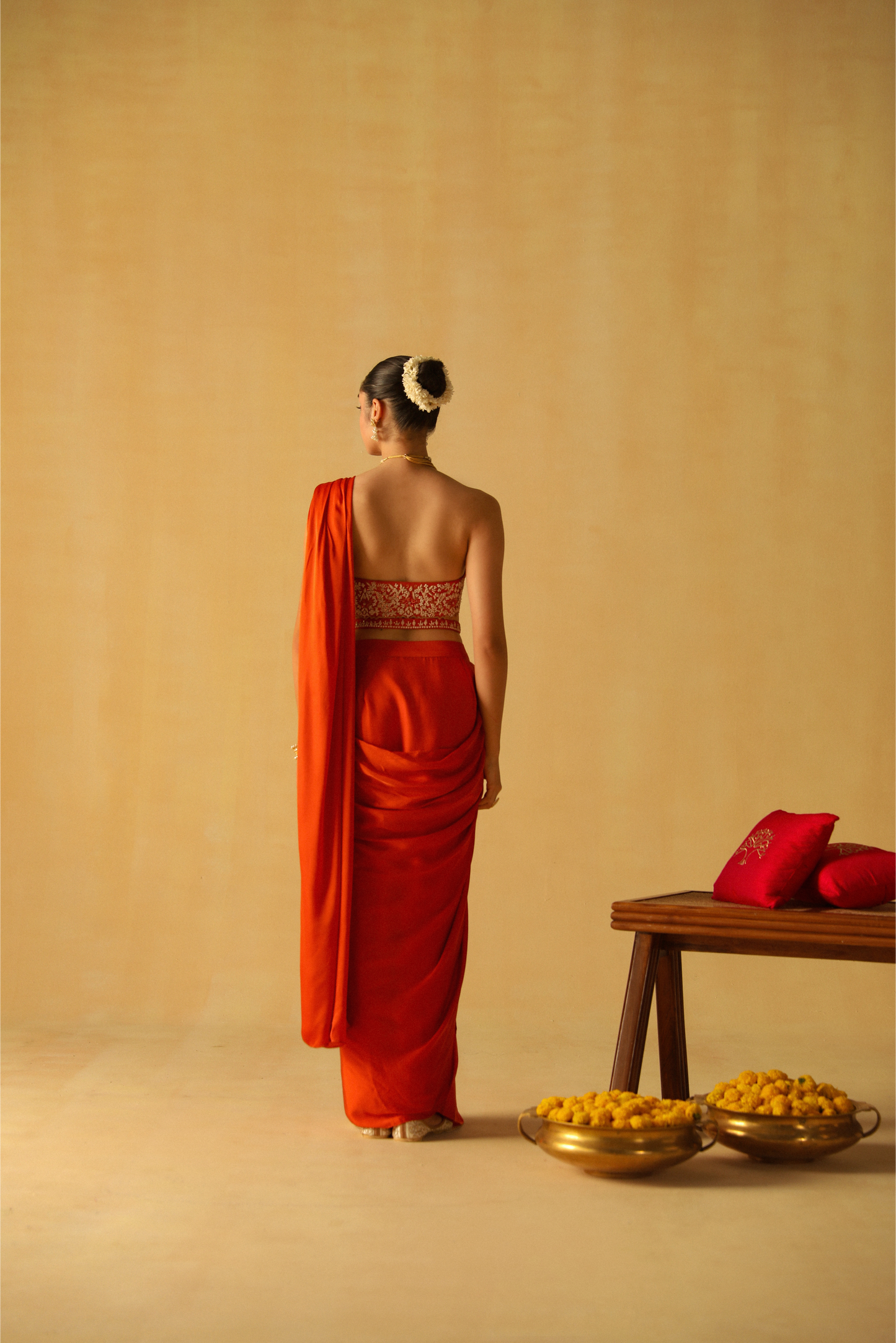 Rumaan Draped Saree - Burnt Orange