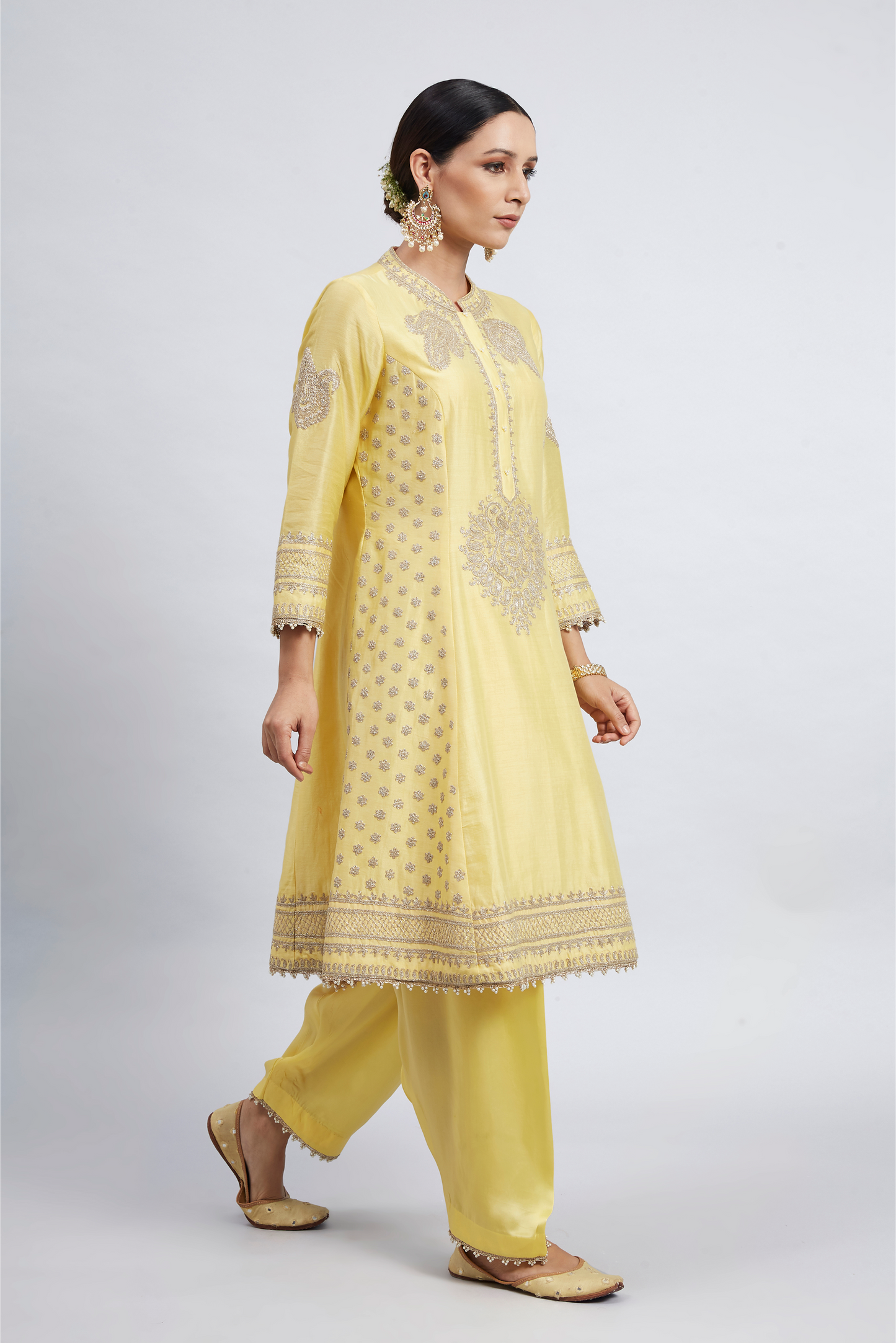 Naazira Embroidered Kurta Set - Daffodil Yellow