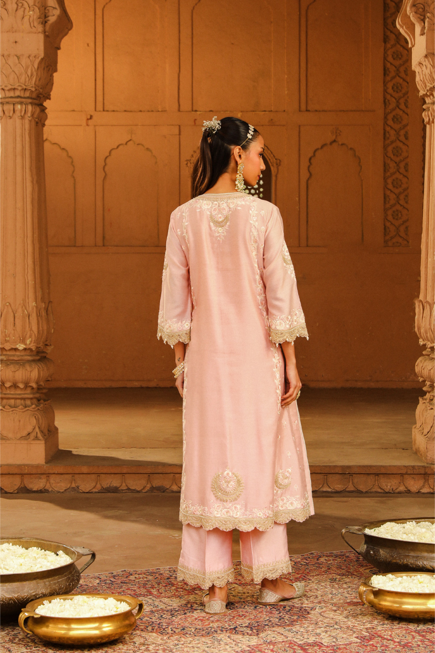 Yasna A-line palazzo suit with dupatta - Blush Pink