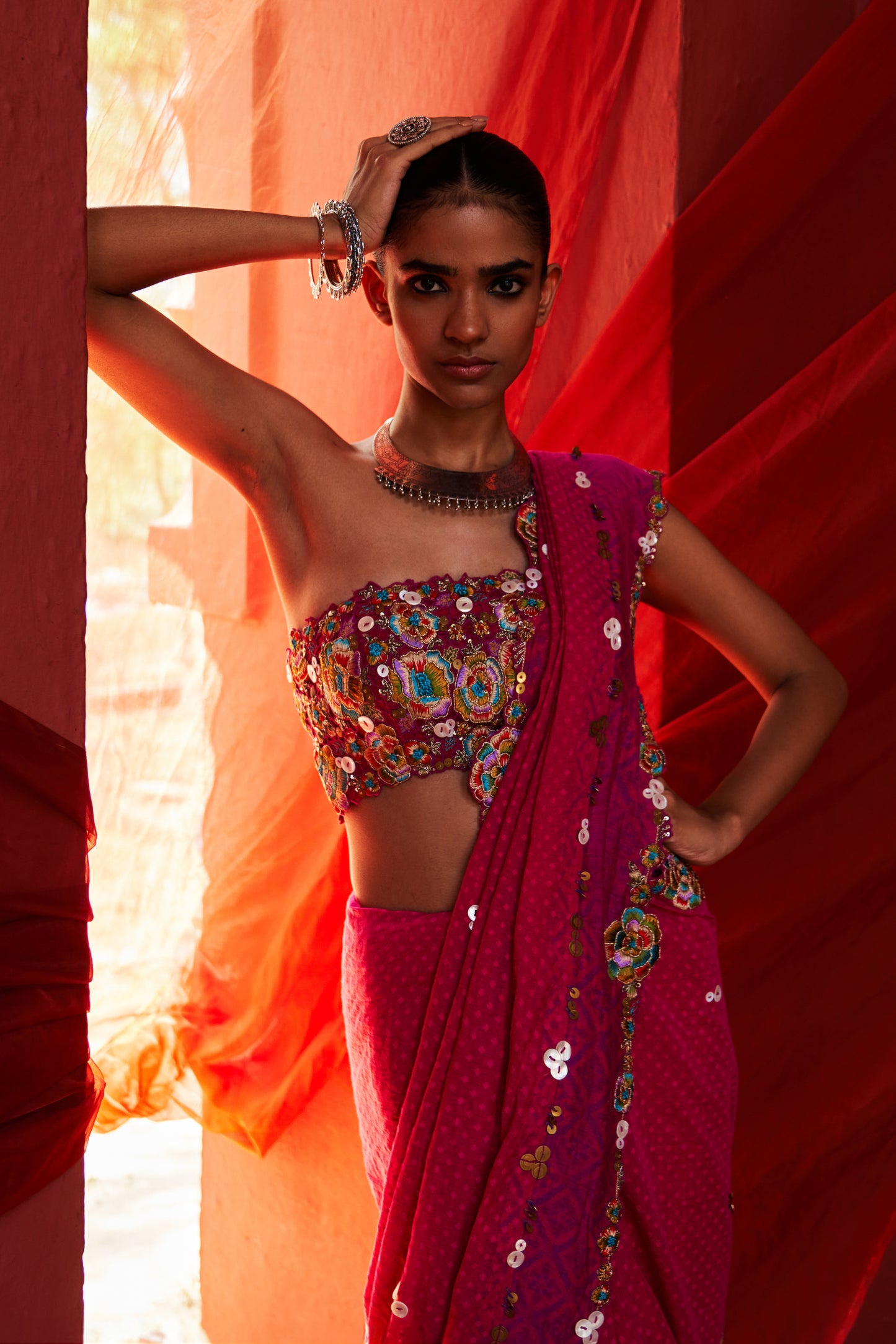 Pink Embroidered Saree