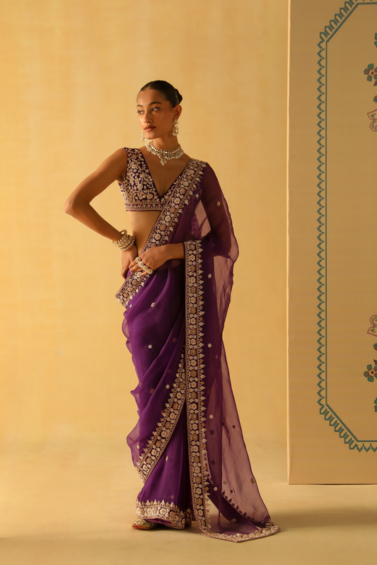 Hannah - Deep Purple Saree Set