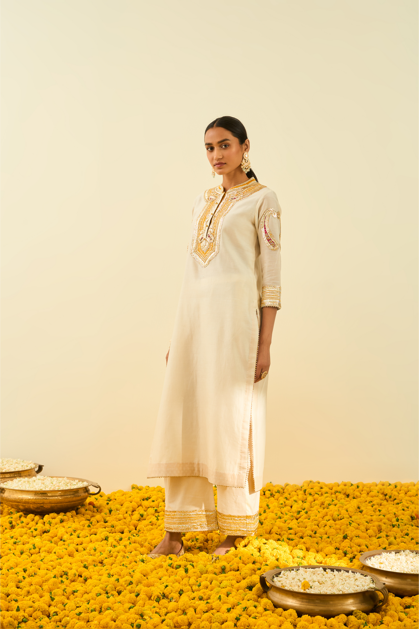 Aliyah Kurta With Palazzo Daisy Ivory