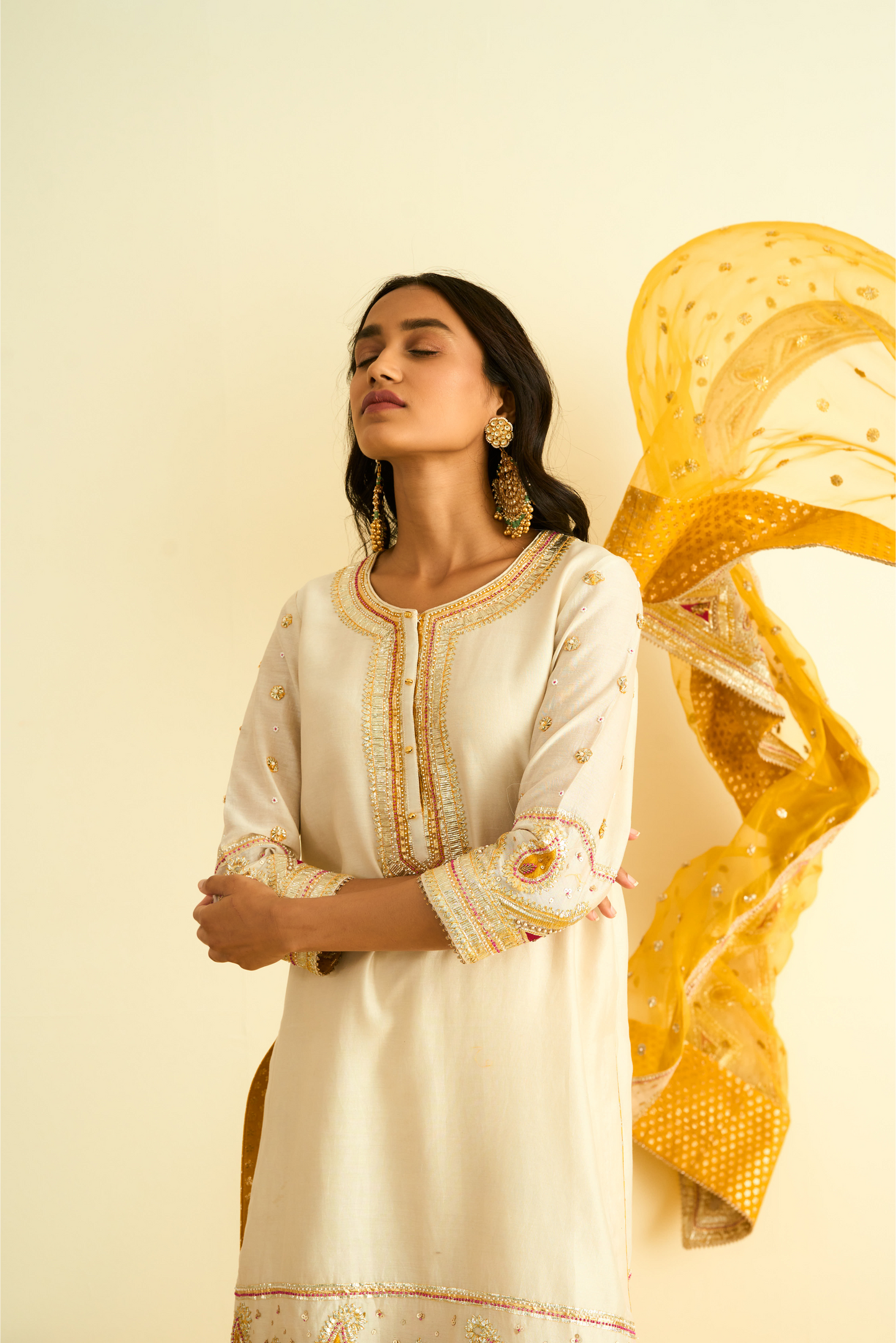 Shafna Kurta with Garara and Dupatta - Daisy Ivory