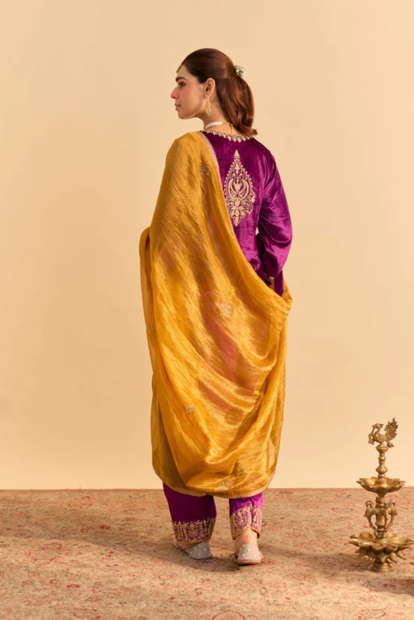 Fareeha - Velvet Silk Deep Purple Kurta with Salwar and Dupatta