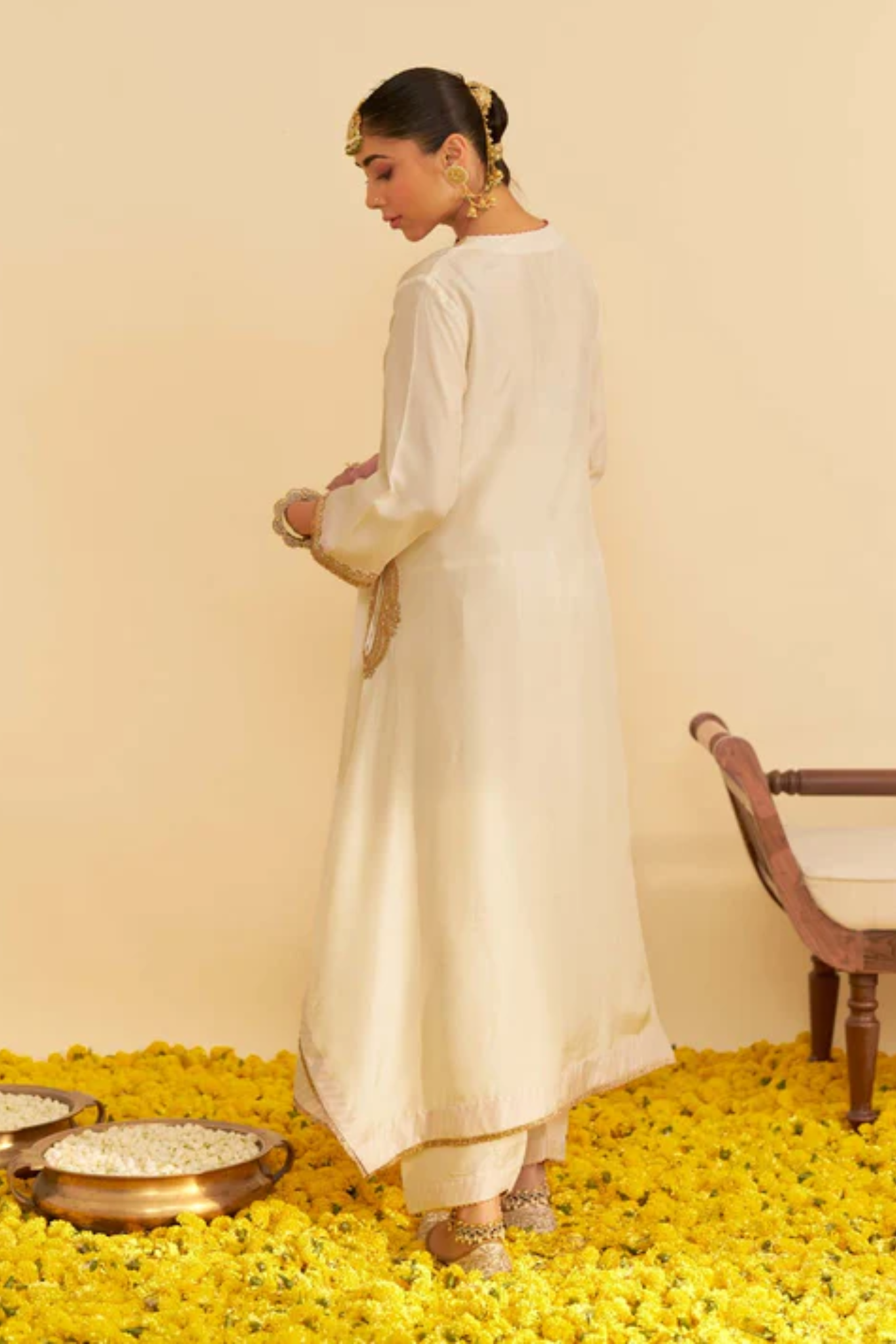 Amaya - Daisy Ivory Long Kaftan With Salwar and Dupatta