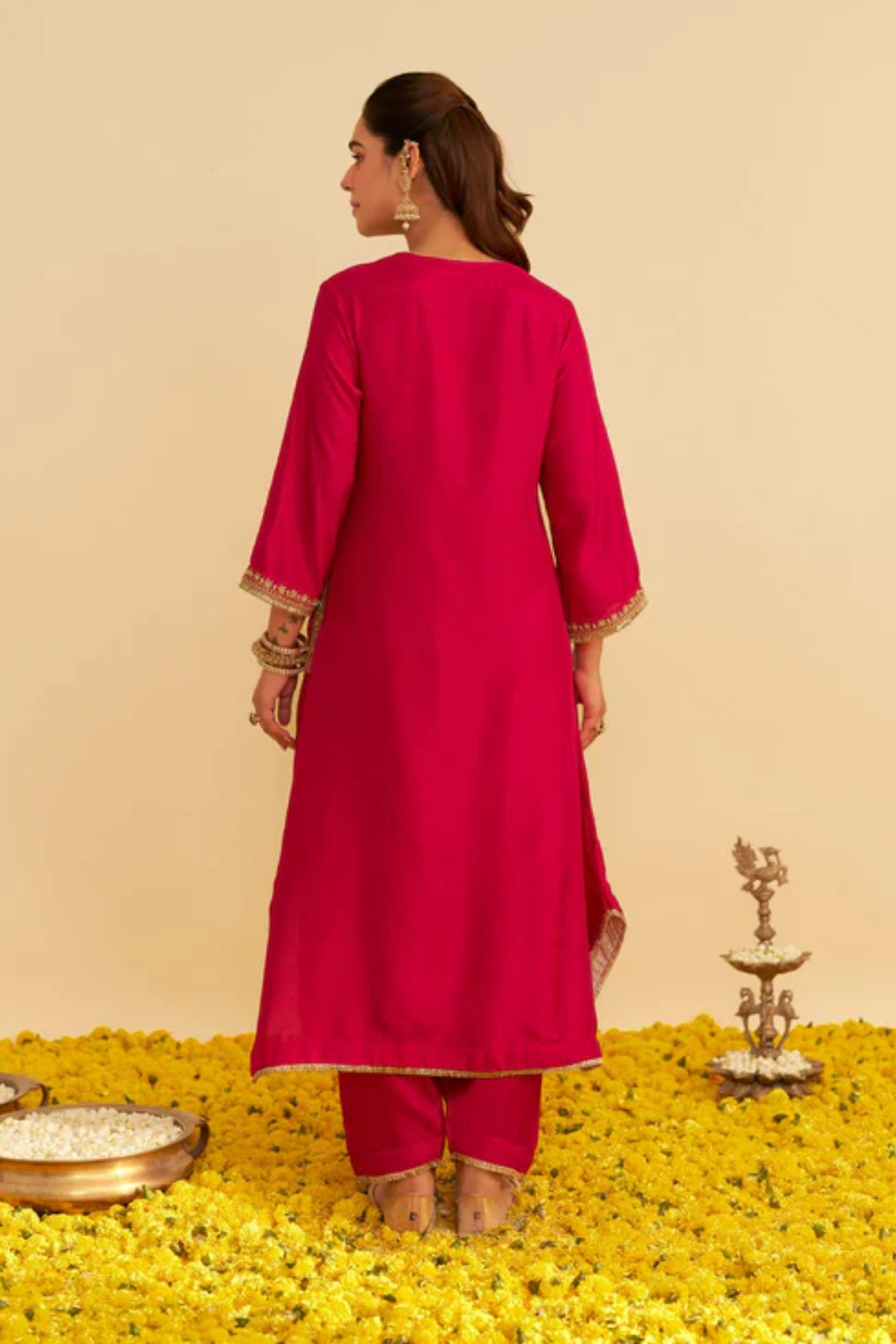 Amaya - Hotpink Long Kaftan With Salwar and Dupatta