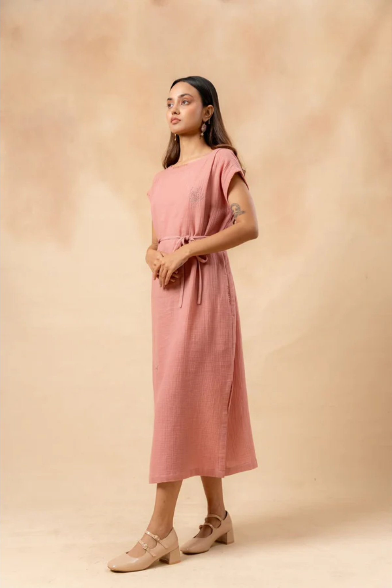 ERNA ORGANIC COTTON DRESS WITH WAIST BELT