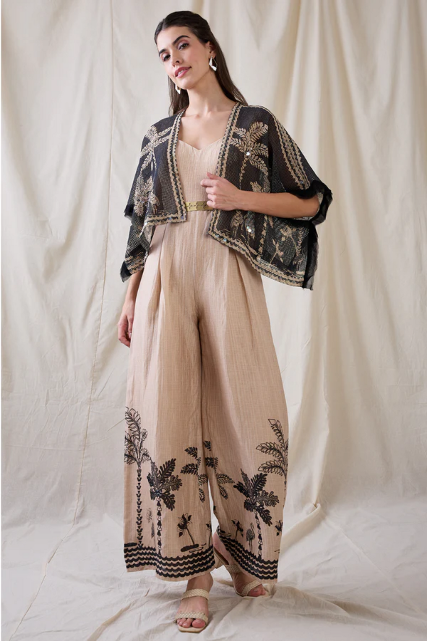 Noorani Printed Jumpsuit with Embroidered Jacket