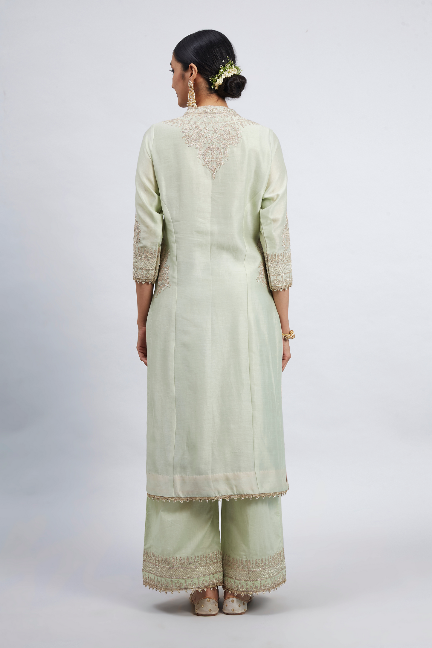 Aadah Princess Cut Long Kurta Set - Mint Green