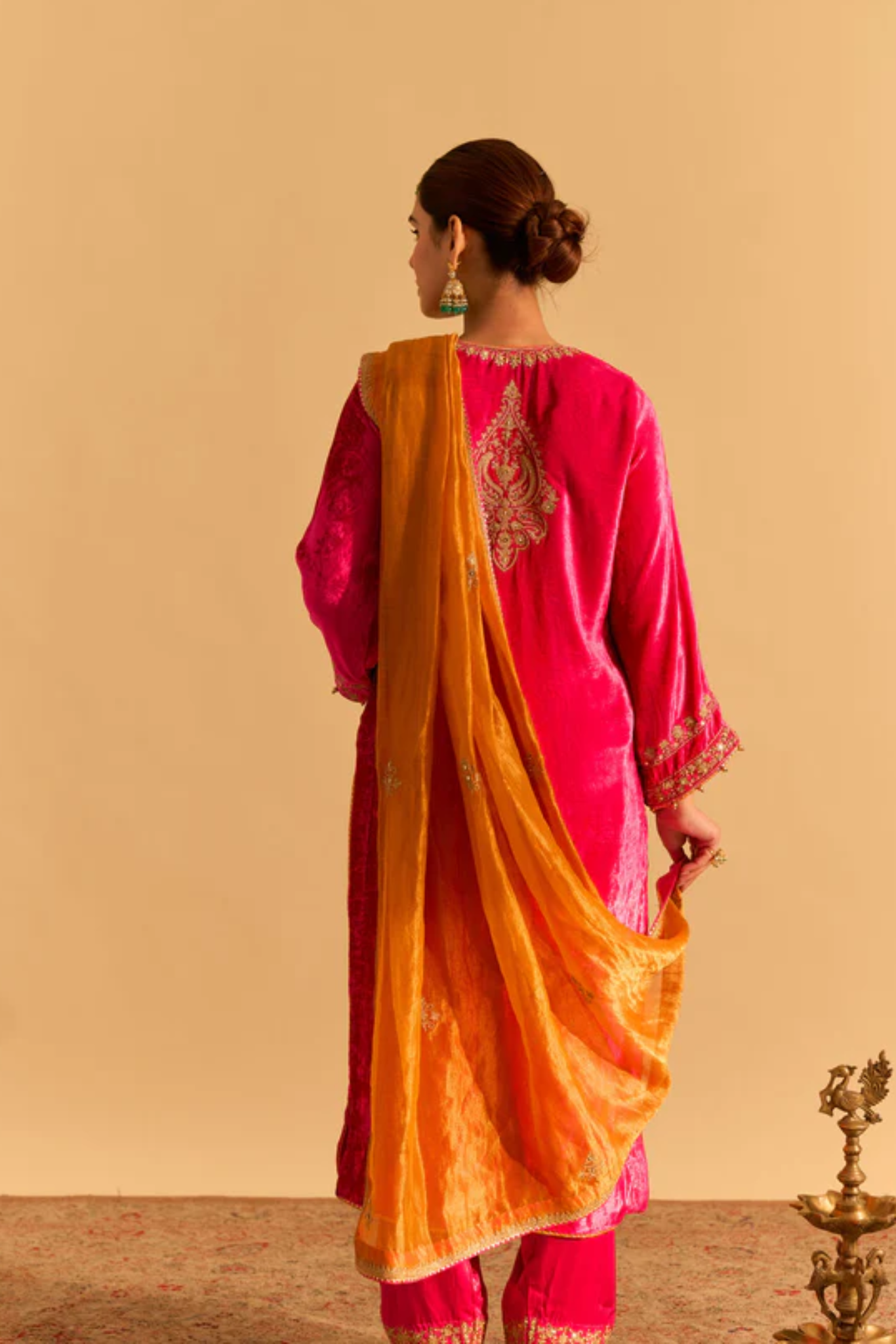 Fareeha - Silk Velvet Hotpink Kurta With Salwar