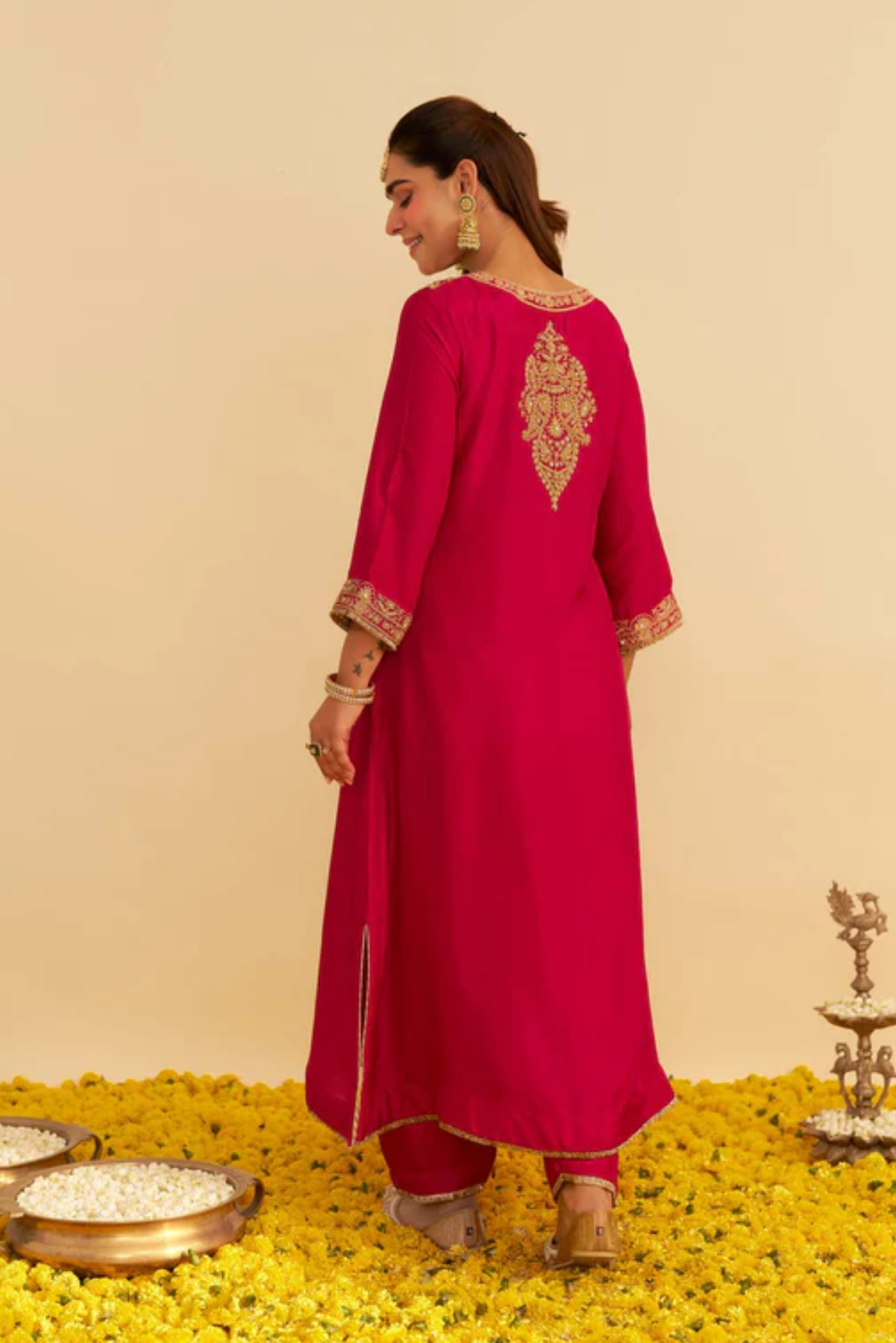 Hiba - Hotpink Long Kaftan With Salwar And Dupatta
