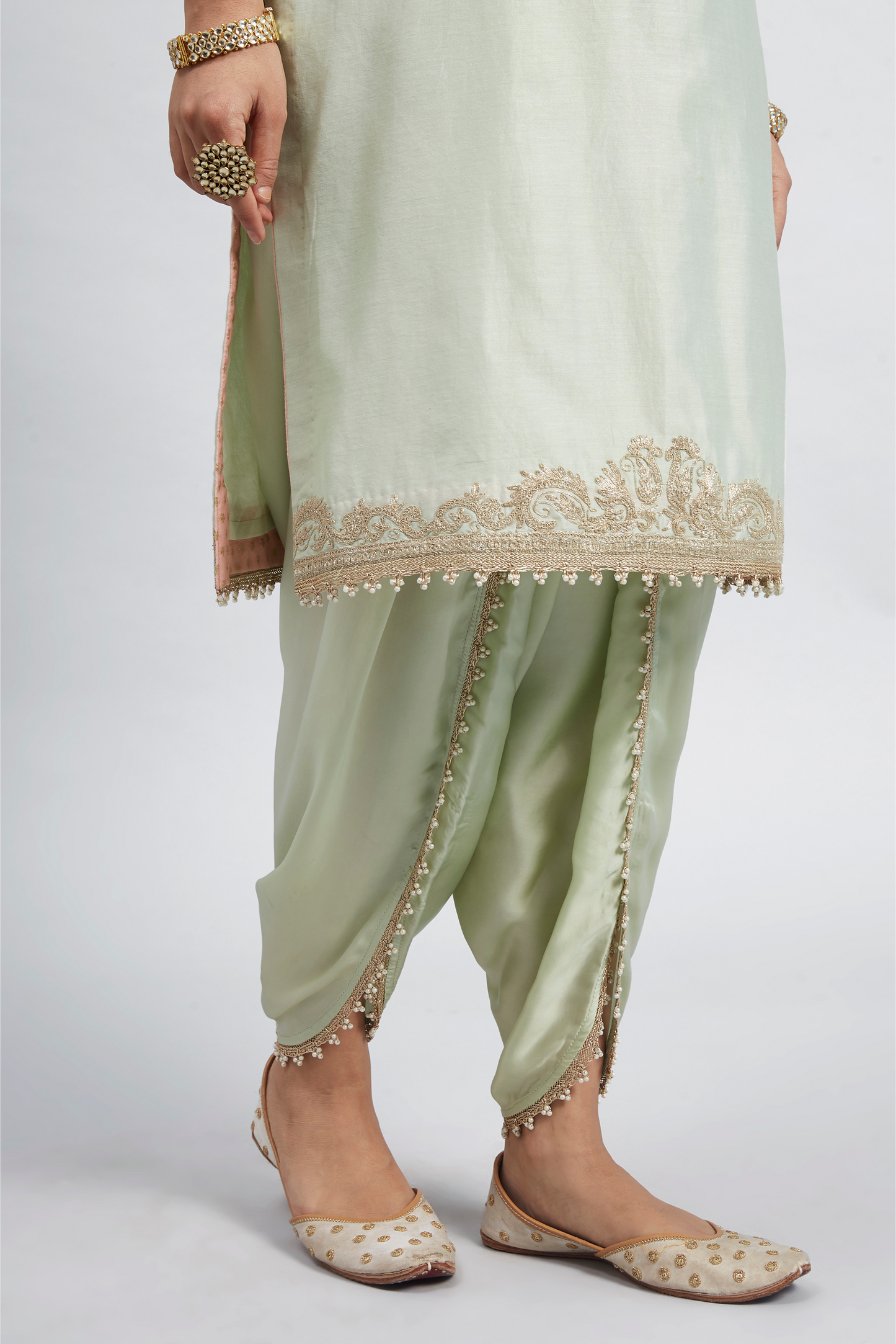 Aabisah Embroidered Kurta with Dhoti - Mint Green