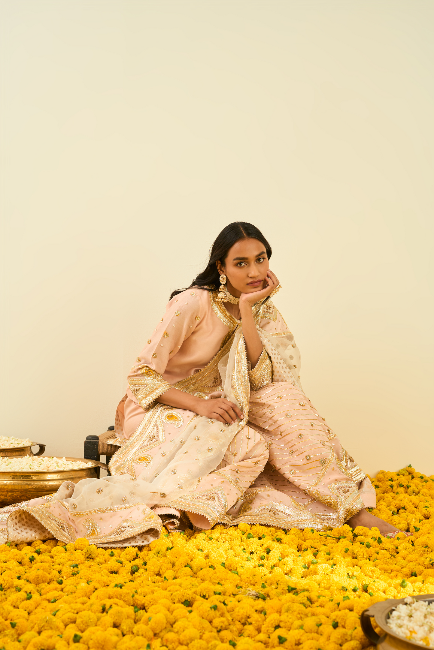 Shafna Kurta with Garara and Dupatta - Rose Pink