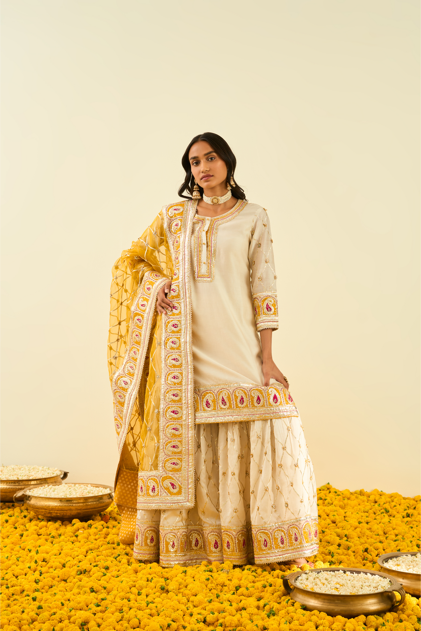 Shabina Kurta with Garara and Dupatta - Daisy Ivory