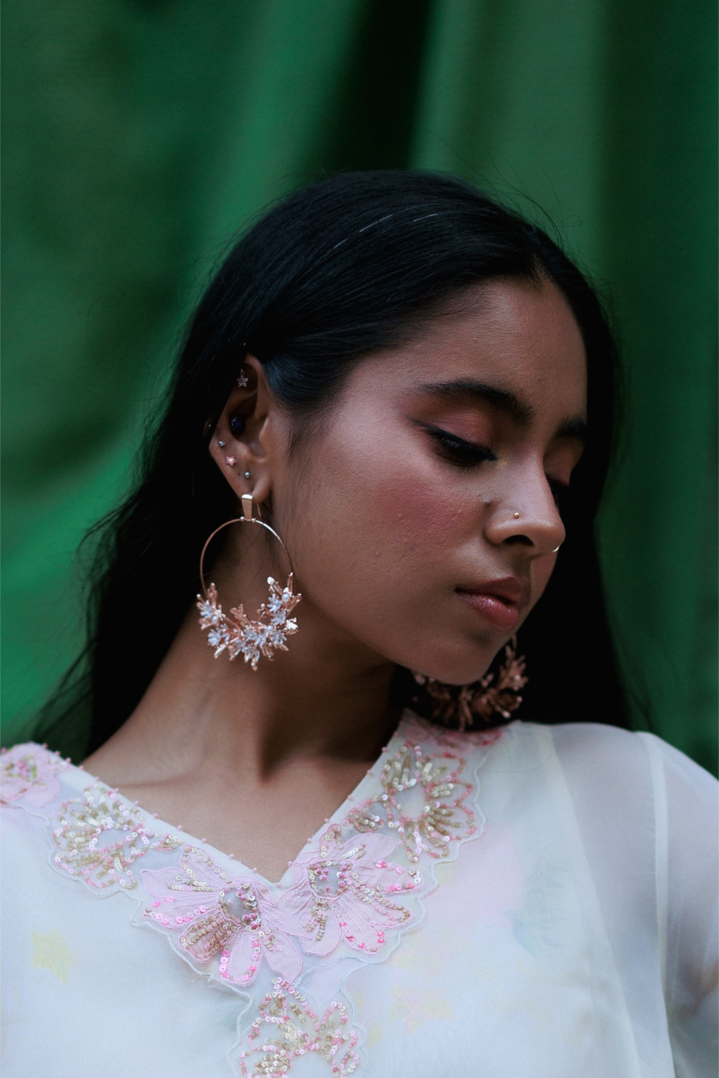 Blooming Crescent Chandbali Earrings - Rose Gold
