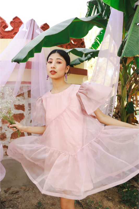 Mini Panelled Tier Dress- Mauve