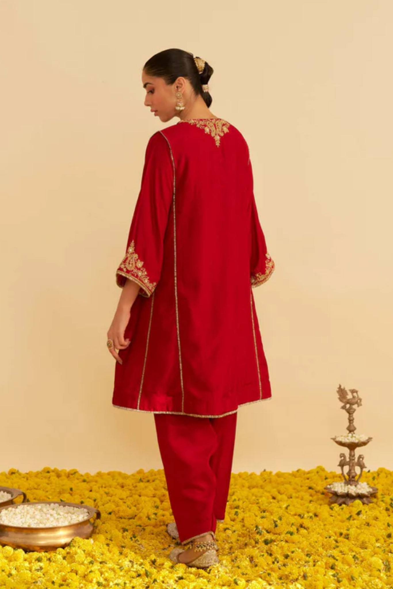 Ayra - Deep Red Short Chauga With Salwar and Dupatta