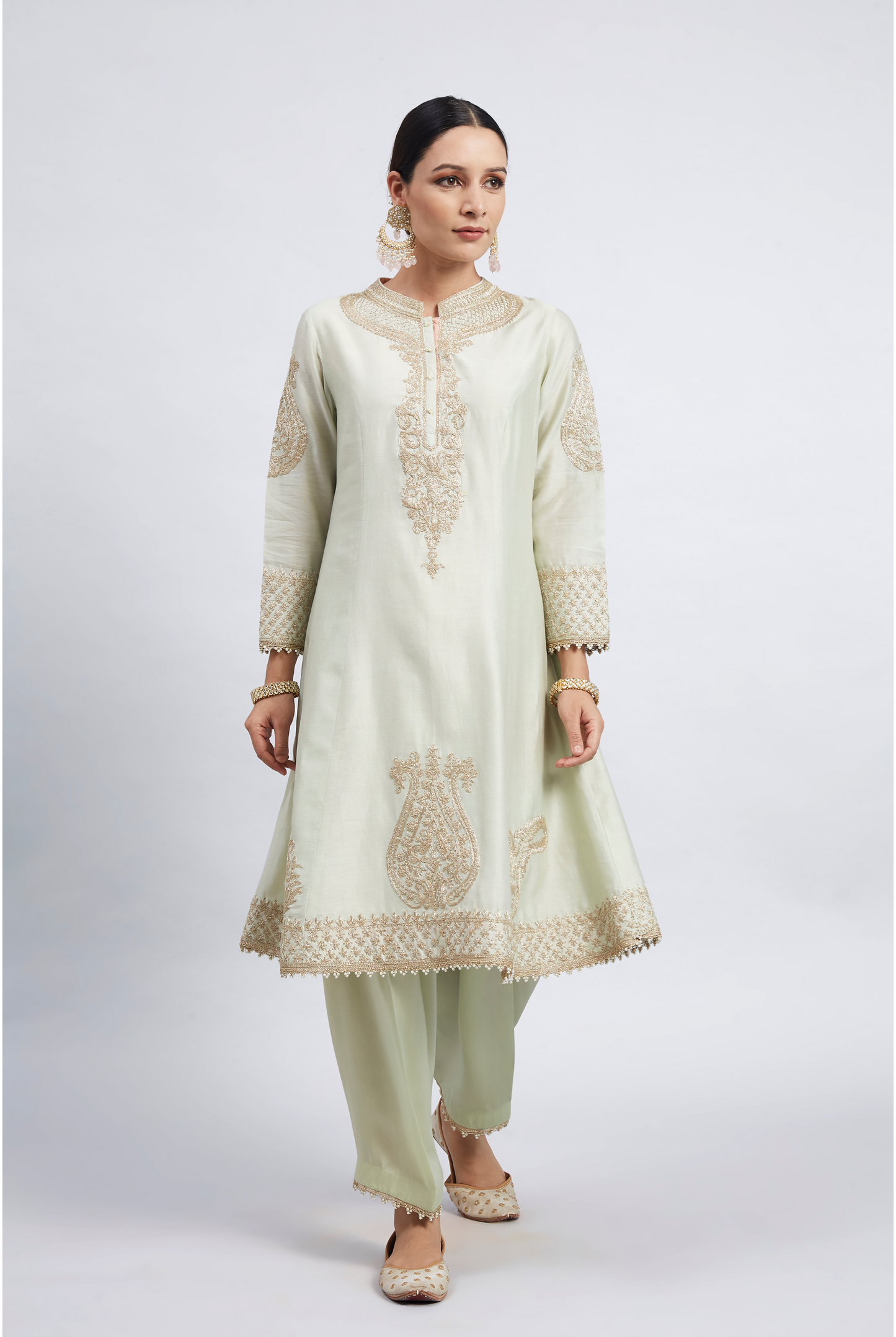 Rabhya Tilla Embroidered Kurta Set - Mint Green