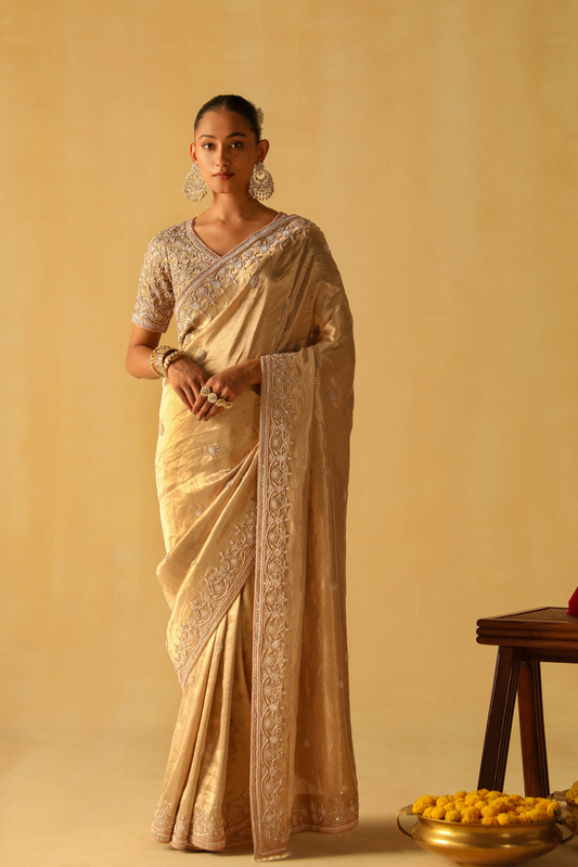 Saraa - Gold Brocade Saree Set