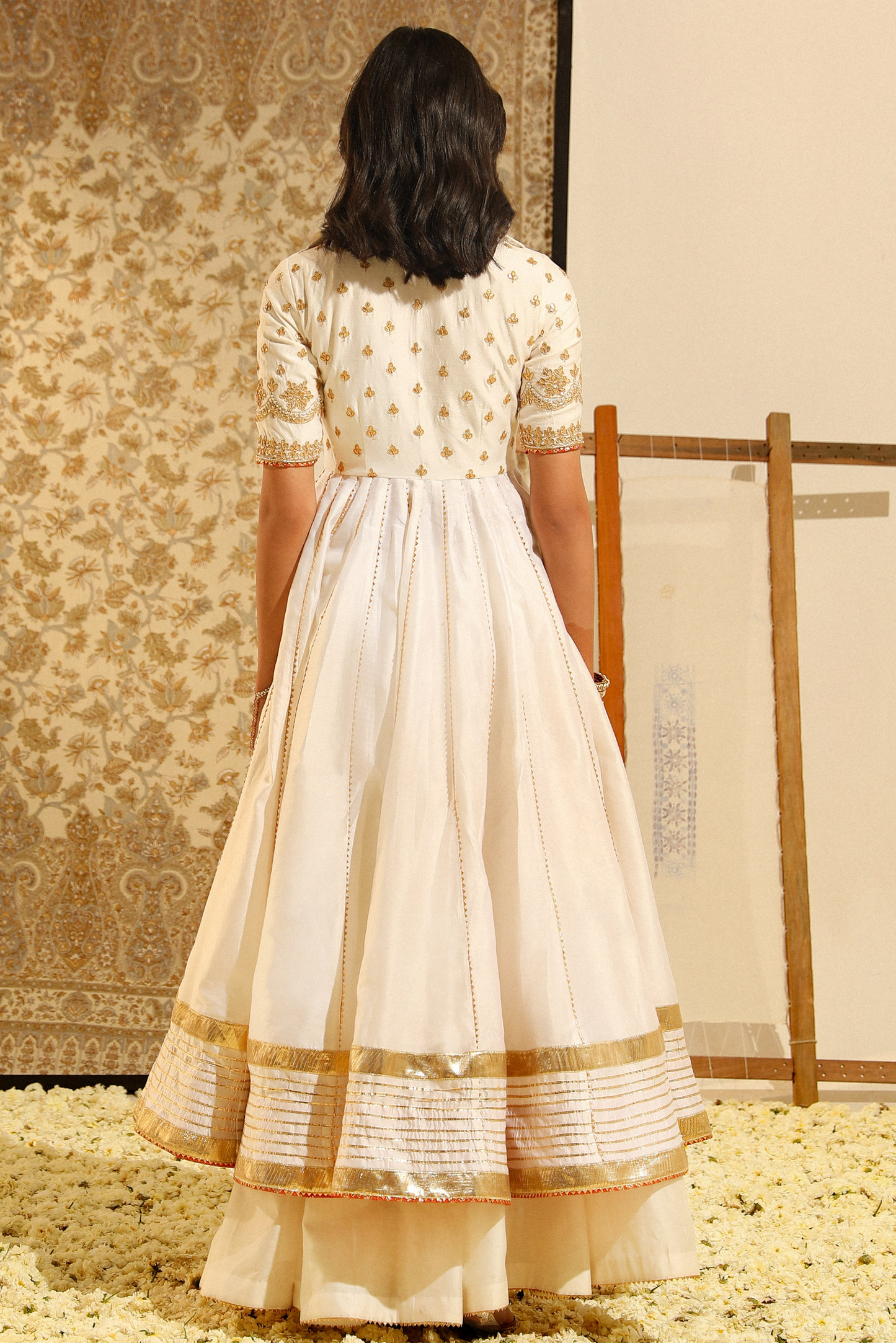 Irshaad Hand Embroidered Anarkali Set - Daisy Ivory