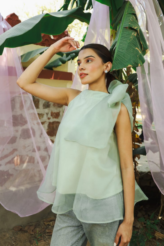 Organza Bow Top- Green
