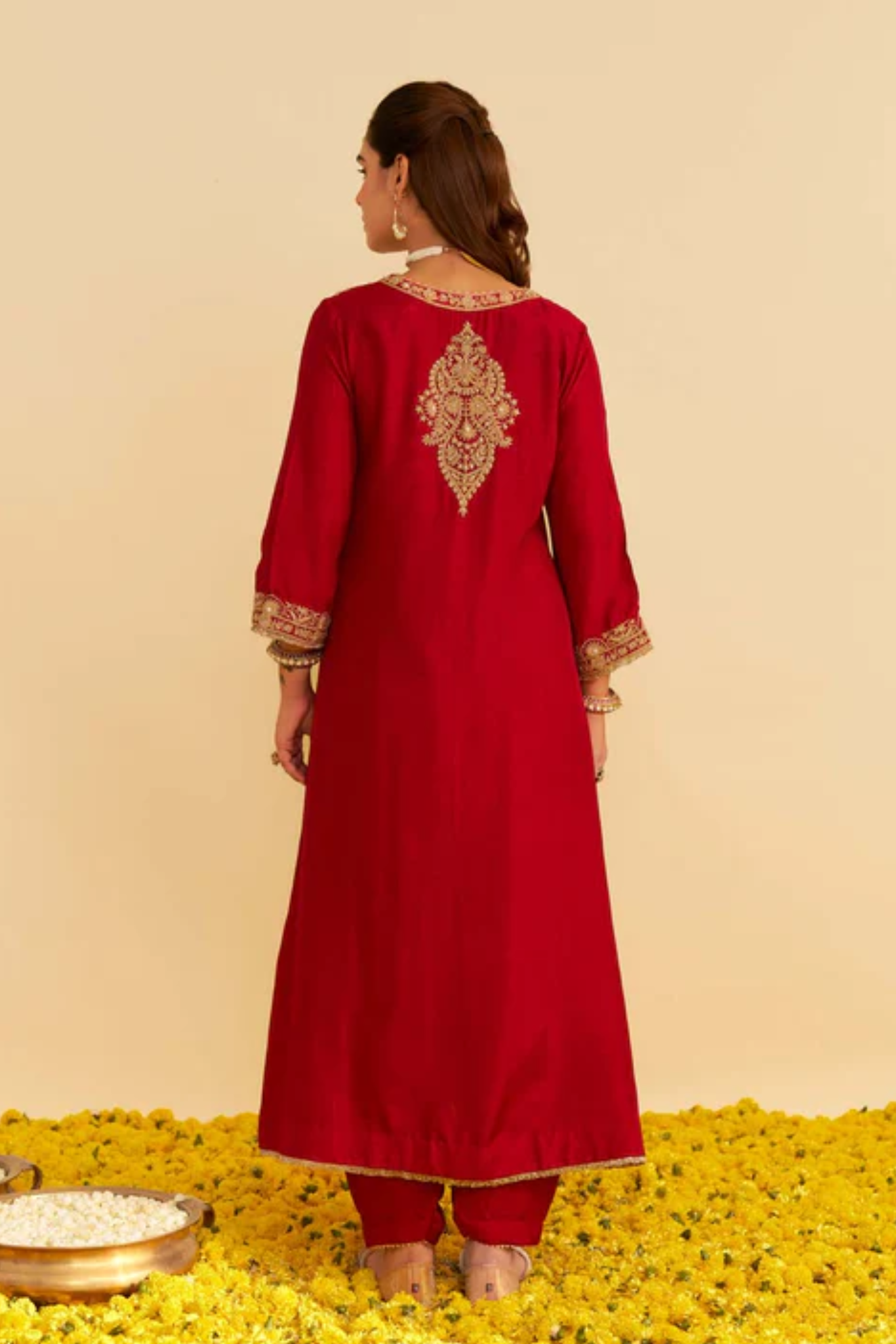 Hiba - Deep Red Long Kaftan With Salwar