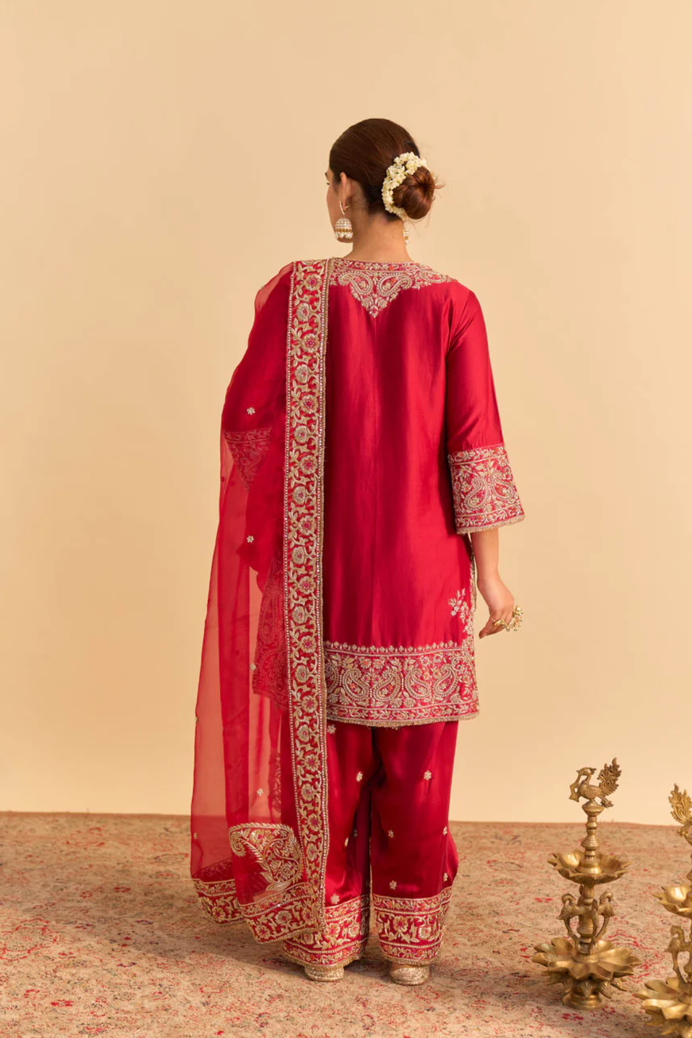 Dua Deep red Dabka Zardozi Embroidered Short kurta Set